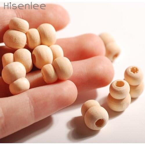 Hisenlee 12mm 100% Raw Wood Gourd Shape Spacer Wood Beads Used For Baby Teething DIY Making Necklace Pendant Toy