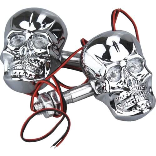 1 Pair Chrome LED Skull Turn Signal Light for Honda CBR Shadow VTX Yamaha Virago Road Royal V Star Suzuki Intruder Boulevard