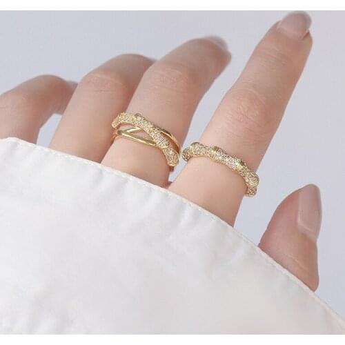Delicate Jewelry 14K Gold Plated Bamboo Adjustable Crystal Rings for Women Elegant Cubic Zircon Engagement Rings