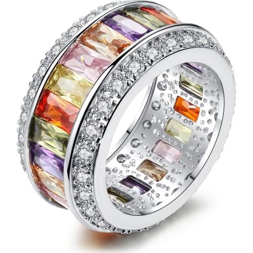 Wholesale 2021 New fashion jewelry inlaid colorful zircon ring Crystal from Swarovskis wheel ring for Woman