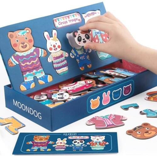Little Bear Change Clothes Childrens Early Education Wooden Jigsaw Puzzle Dressing Game Baby PuzzleToys For Children Gift