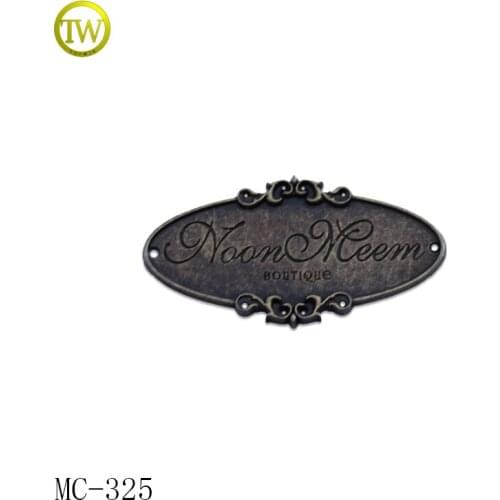 MC325 Garment embossed antique brass metal Logo label Metal Name Tags for abaya