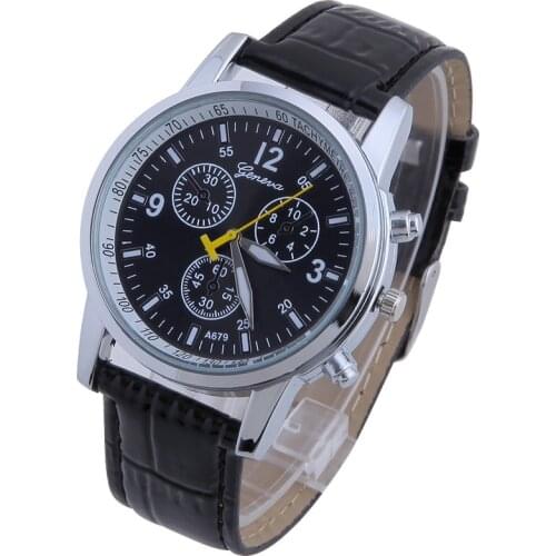 Geneva Platinum Top Seller PU Leather Men Watch Boys Women Geneva Style Business Fashion Wristwatch Reloj Para Caballero A155