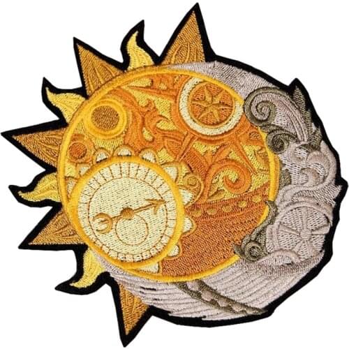 Celestial Sun Crescent Moon Embroidery patches Iron on for Clothes Sewing Twill Stickers Cool Punk Accessories Craft Applique