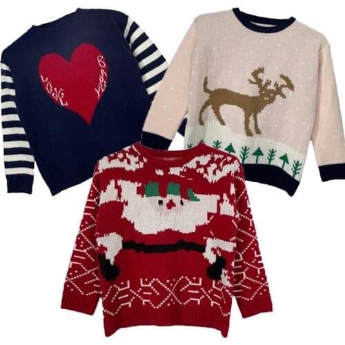 New Kids Sweater Christmas Pattern Snow Man Elk Long Sleeve Warm Winter Clothes Pullover Knitted Tops Girls Boys Sweaters