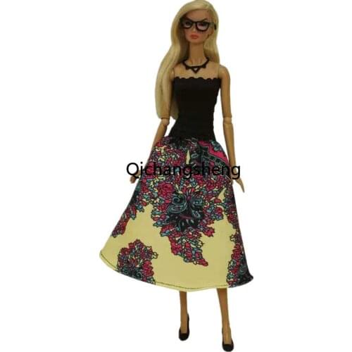 11.5" Fashion Black Yellow Off Shoulder Princess Dress For Barbie Doll Clothes Outfits 1/6 BJD Accessory Kids Playhouse DIY Toys