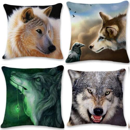 Wolf Sofa Pillow Home Linen Cushion Animal Case Cover Decor Cotton 18