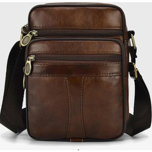 Casual Man Chest Pack Cowhide Genuine Leather Male Crossbody Messenger Bags Fashion Multi-layer Zipper Waterproof Shoulder Bag