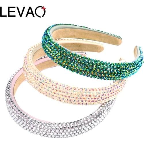LEVAO Luxury Shiny Rhinestone Headband Head Hoop 2.7cm Wide Headband Women Point Diamond Hair Accessories Turban