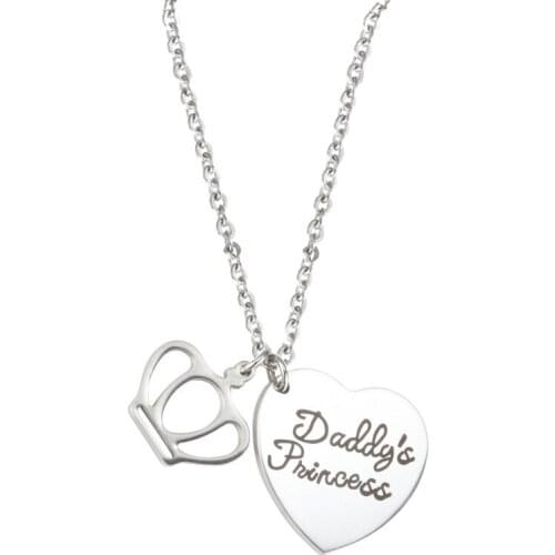 Heart Crown Pendant Necklace Jewelry Daddy s Princess Simple Lucky Stainless Steel Necklace Fashion Jewelry