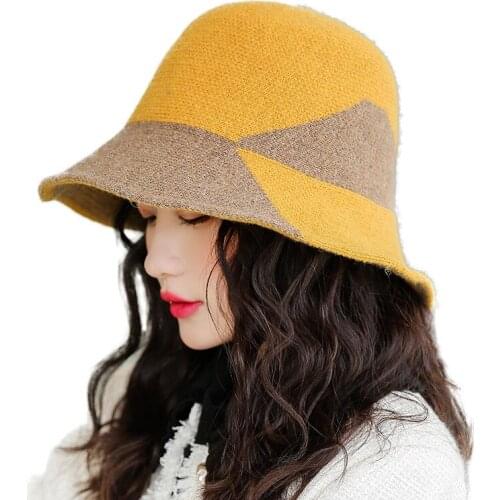 2021 Winter New Warm Knitted Hat Ladies Korean Color Matching Fashion Wild Temperament Wool Fisherman Hat