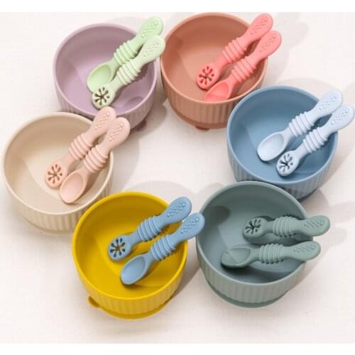 2Pcs/Set 100%Food Safe Approve Silicone Feeding Spoon Set Baby Training Weaning Learning To Eat Food Children Tableware