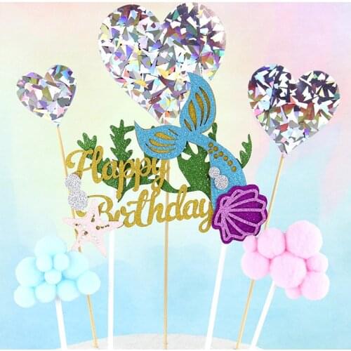 Mermaid Party Decorations Birthday Cake Topper Baby Boy Girl Kids Favors Mermaid Party Theme Supplies