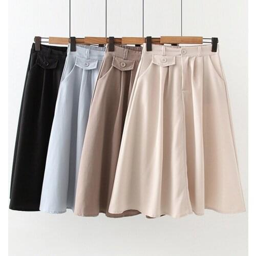 Preppy Style High Waist A-line Skirt Women Korean Fashion Knee-Length All-match Skirt Female Solid Color Sun School Skirts Femme