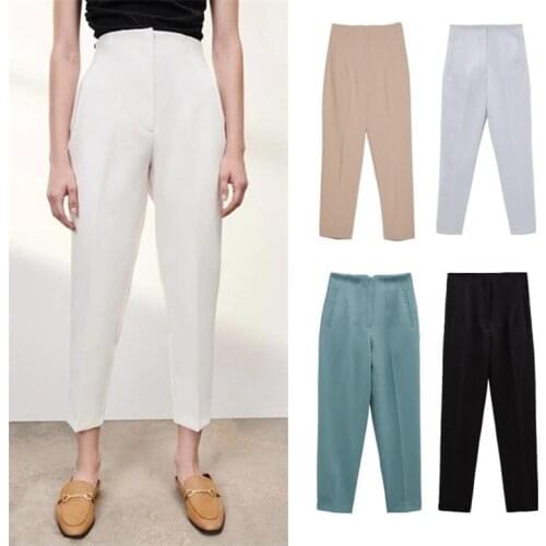 Za 2021 spring autumn womens clothing pants suit fashion casual Capris pink slim high waist office suit pants