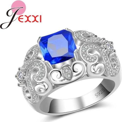 New Arrival 925 Sterling Silver Geometric Wide Verge Ring With Bule Square Opal For Women Female Party Wedding Jewelry