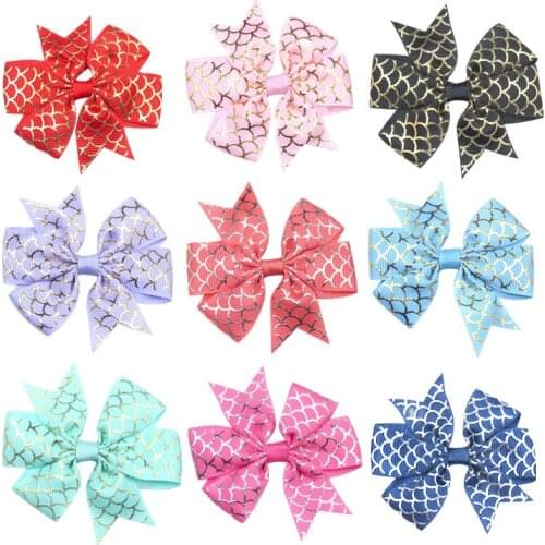 1PCS Novelty Golden Scales Elastic Hair Bands Girls Ribbon Clip Bow Girl Hair Tie Rope Hairpin Handmade Fashion Hair Accessories