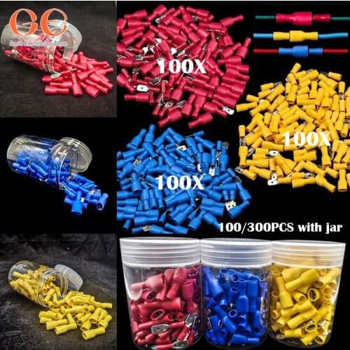 100Pcs Insulated 12-10/16-14/22-18AWG Spade Electrical Connectors Crimp Male & Female Connectors Kits terminal eletrico