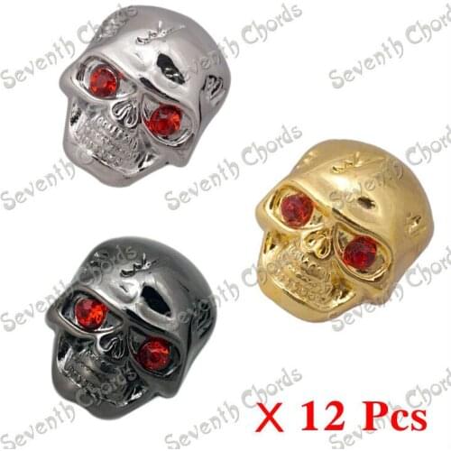 12 Pcs Skull Head Electric Guitar Bass Volume Tone Pot Control Knobs/Buttons. Skull Knob - Gun Color - Chrome - Gold