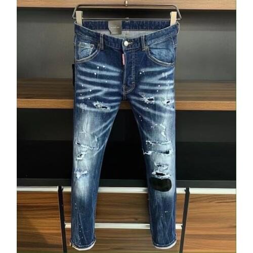 2021 Fashion Trend Dsquared2 Washed, Worn, Holes, Paint Spots Mens Jeans *9800