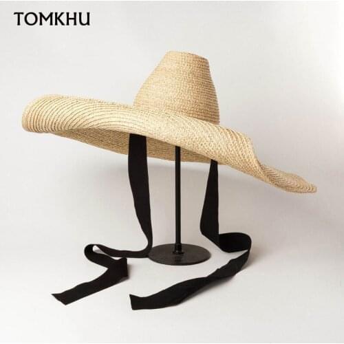 2021 New Foldable Women Oversized Hat High Top Raffia Hand-woven Straw Hat Summer Sun Hats Women UV Protection Beach Straw Hats