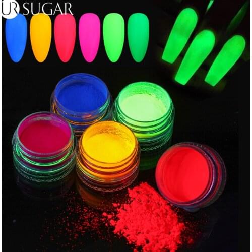 6 Boxes/Set Neon Phosphor Nail Glitter Powder Luminous Pigment Fluorescent Powder Chrome Dust Glow in the Dark Decoration