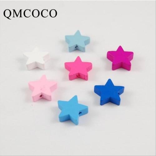 50Pcs Colorful Five-pointed Star Wooden Beads Wood Chip Childrens Handmade Beaded Environmentally Jewelry Baby Toys Accessories