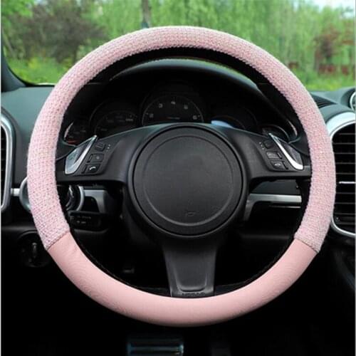 Flax Anti-slip Four Seasons Steering Wheel Cover Natural Rubber Healthy Breathable Universal 38cm For Women Girl