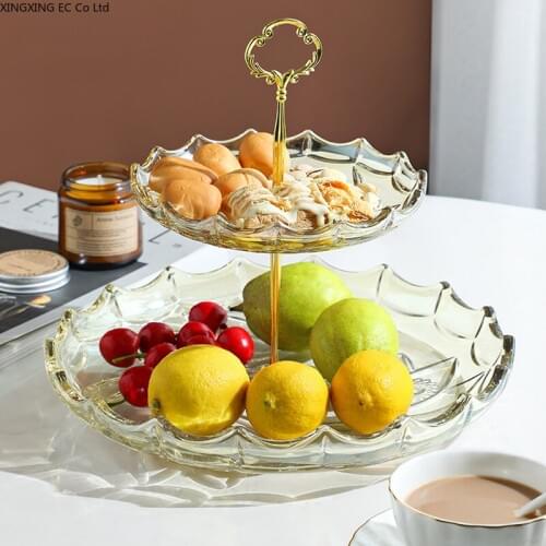 Double Crystal Glass Fruit Plate Dessert Pastry Snack Plate Creative Modern Living Room Home Nordic Display Plate Decoration