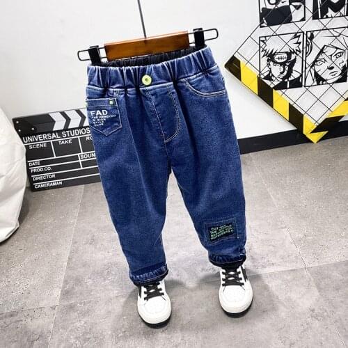 Boys Jeans Trousers 2021 Autumn Winter Korean Baby Boys Fashion New Denim Pants Boys Velvet Thick Jeans Baby Kids Cowboy Pants