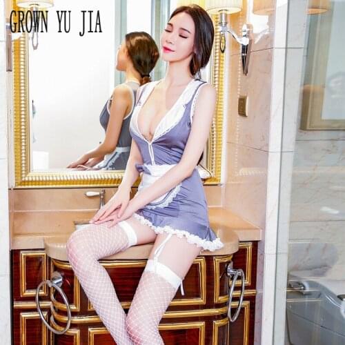 Erotic Women Naughty Lingerie Low-cut Maid Cosplay Sexy Costume Porno Temptationmaid French Maid Uniforms Dress Sex Garter Skirt