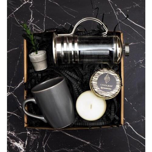 Frenchpress Metal Box Candle, Mug, Flower Gift Box THK7004