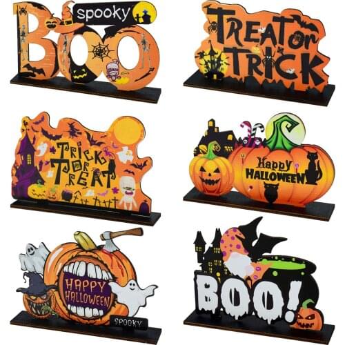 Halloween Wooden Ornaments Pumpkin Ghost Trick or Treat Pendants Halloween Party Decoration for Home Door Hanging Signs Kids Toy