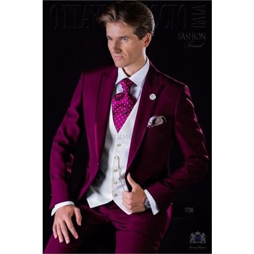 Classic slim Groomsmen Peak Lapel Groom Tuxedos Men Suits Wedding/Prom Best Man Blazer ( Jacket+Pants+Tie+Vest) A260