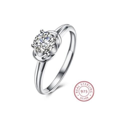 White Gold Flower 925 Sterling Silver Darling DAISY Stackable RING Cubic Zirconia Engagement Authentic Jewelry USH-R0005