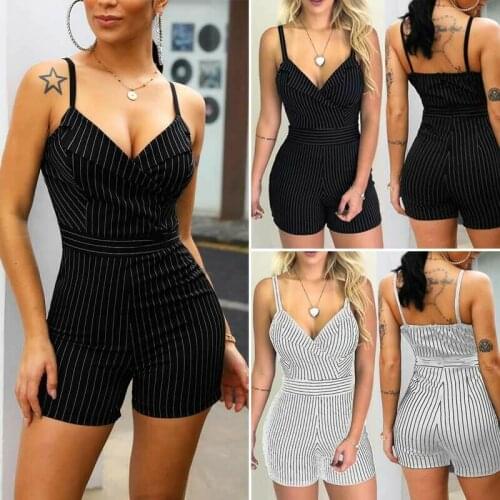Jumpsuit Women Summer 2020 Sexy Black White Striped Playsuit Short Jumpsuits Casual Beach Mini Shorts rompers womens jumpsuit