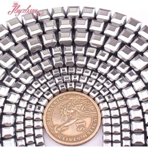 Cube Hematite Beads Faceted Silver Square Hematite Stone Spacer Beads for DIY Accessories Necklace Bracelets Jewelry Making 15"