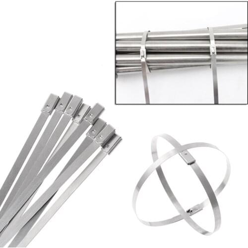 10PC Stainless Steel Metal Cable Tie Zip Wrap Exhaust Heat Straps Induction Pipe