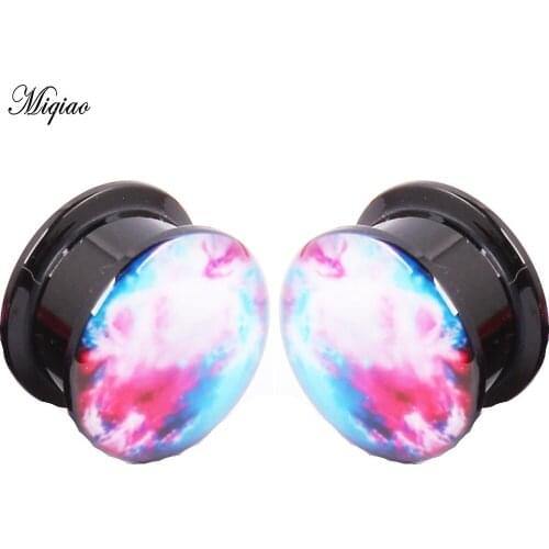 Miqiao 2pcs Fashionable Explosion Style Acrylic Rainbow Ear Expander 4mm-25mm Exquisite Body Piercing Jewelry