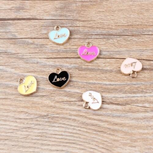 Fashion Mini Love Heart Charm 6 Color Oil Drop Alloy with LOVE Enamel Charms Phone Chain Necklace Bracelet Jewelry Making