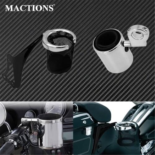 Motorcycle Chrome Adjustable Cup Holder &Black Passenger Water Drink Holder W/ Basket For Harley Touring Road Glide Ultras FLHTK