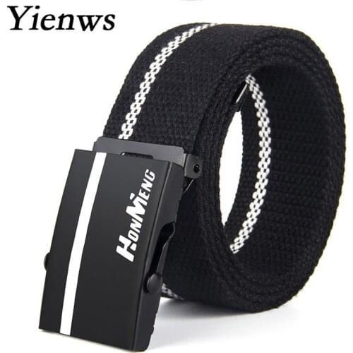 Yienws Cinturon Hombre Fashion Striped Canvas Waist Belts for Men Youth Automatic Buckle Cinto Preto Ceinture Homme 110cm YIB02