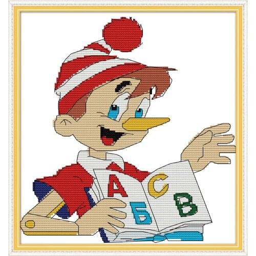 Reading boy cross stitch kit aida 14ct 11ct count print canvas stitches embroidery DIY handmade