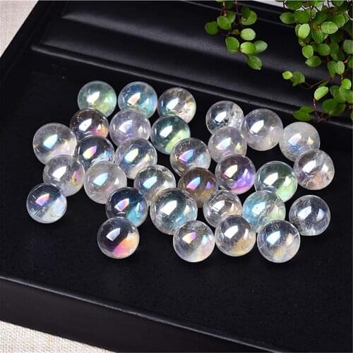 Natural Aura Crystal Ball Colourful Rainbow Clear Quartz Healing Stone Gemstone Ornaments Electroplated Ore Minerals DIY gift