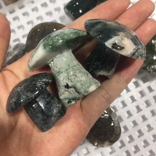 Natural Moss agate Mushroom Quartz Crystal Craft Hand Carved Mushroom Chakra Healing for Home Decor Random 1pc