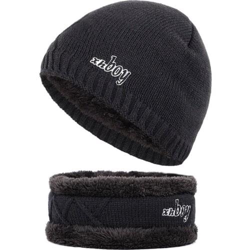 New mens winter hats plus velvet warm knitted hats thickened bib hat two-piece mens hood