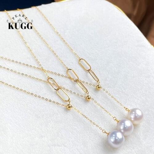 KUGG PEARL 18K Yellow Gold Necklace Natural Freshwater White Pearl Jewelry Women Engagement Necklace Birthday Gift Chain