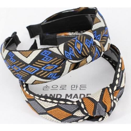 Retro Knot Hairband for Women Hair Accessories Headband Embroidery Rhombus Retro Fabric Headband Adults Headband Hair Hoop