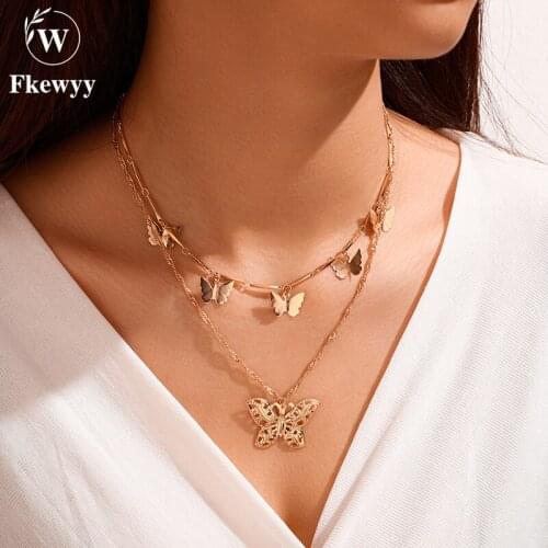 Fkewyy Luxury Necklace For Women Korean Fashion Jewelry Goth Accessories Wedding Vintage Butterfly Necklace Bohemia Chains Gift