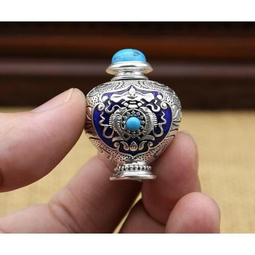 S990 Sterling Silver Jewelry Retro Thai Silver Fashion Creative Turquoise Bottle Simple Stuff Bottle Men And Women Pendant